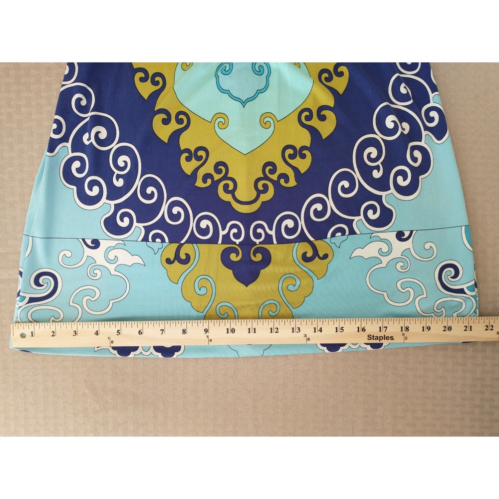 Trina Turk 100% Silk Dress Blue Green Psychedelic Print Empire Waist Size 2 Sexy - Picture 12 of 15